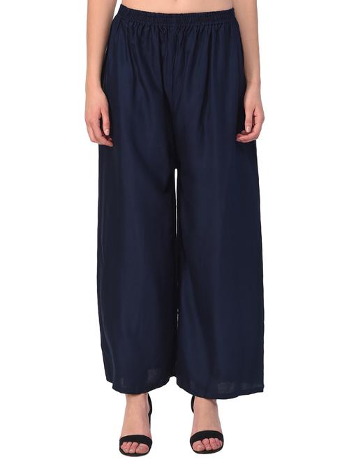 navy blue viscose palazzos - 15211159 - Very Small Image - 1