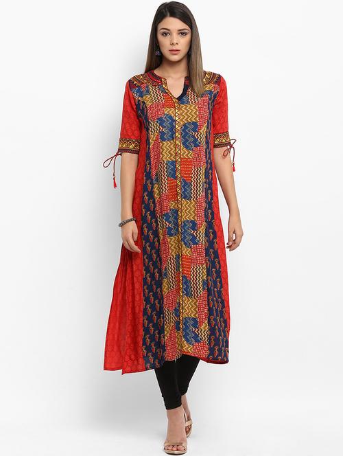 red rayon a-line kurta - 15227402 - Very Small Image - 1