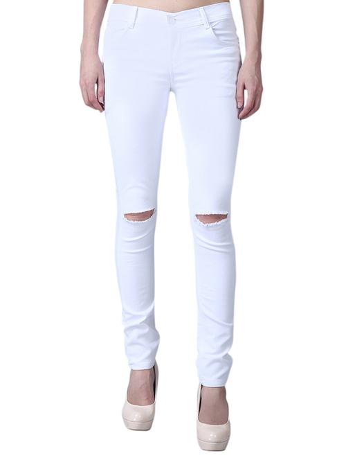 white solid knee slit jeans - 15240044 - Very Small Image - 1