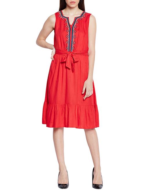red viscose belted dress - 15260706 - Very Small Image - 1