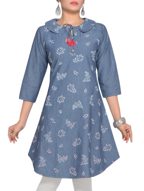 blue denim aline kurta - 15273685 - Very Small Image - 1
