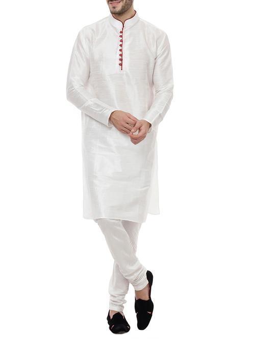 white silk blend kurta pyjama set - 15330057 -  Standard Image - 0