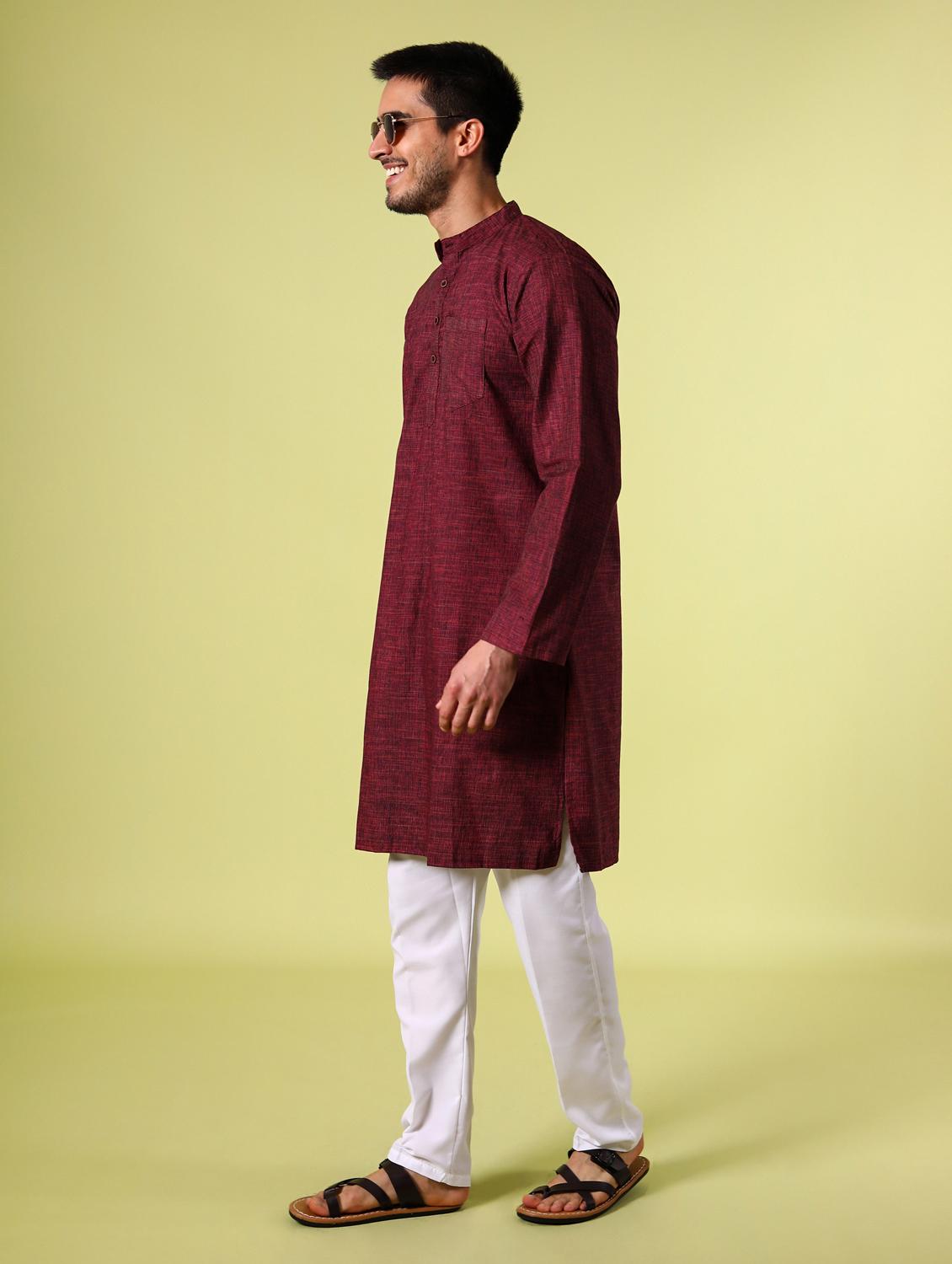 purple solid mandarin neck long kurta - 15355399 - Zoom Image - 2