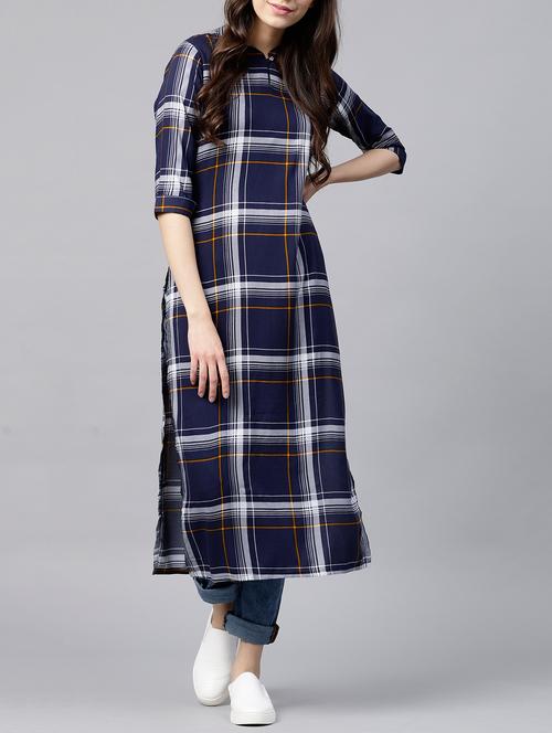 straight checkered kurta - 15413473 - Very Small Image - 1
