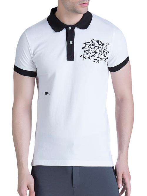 white chest print polo t-shirt - 15414604 - Very Small Image - 1
