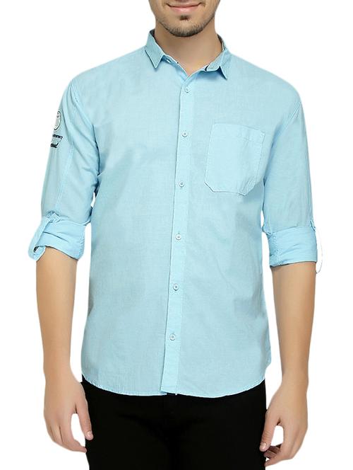 light blue cotton casual shirt - 15425881 - Very Small Image - 1