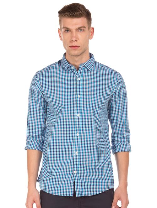 blue cotton casual shirt - 15440510 - Very Small Image - 1