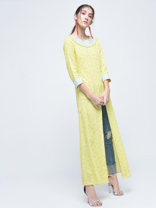 floral printed high slit  kurta - 15462503 - Very Small Image - 1