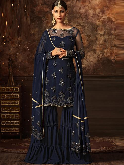 embroidered semi-stitched sharara suit - 15491985 - Very Small Image - 1