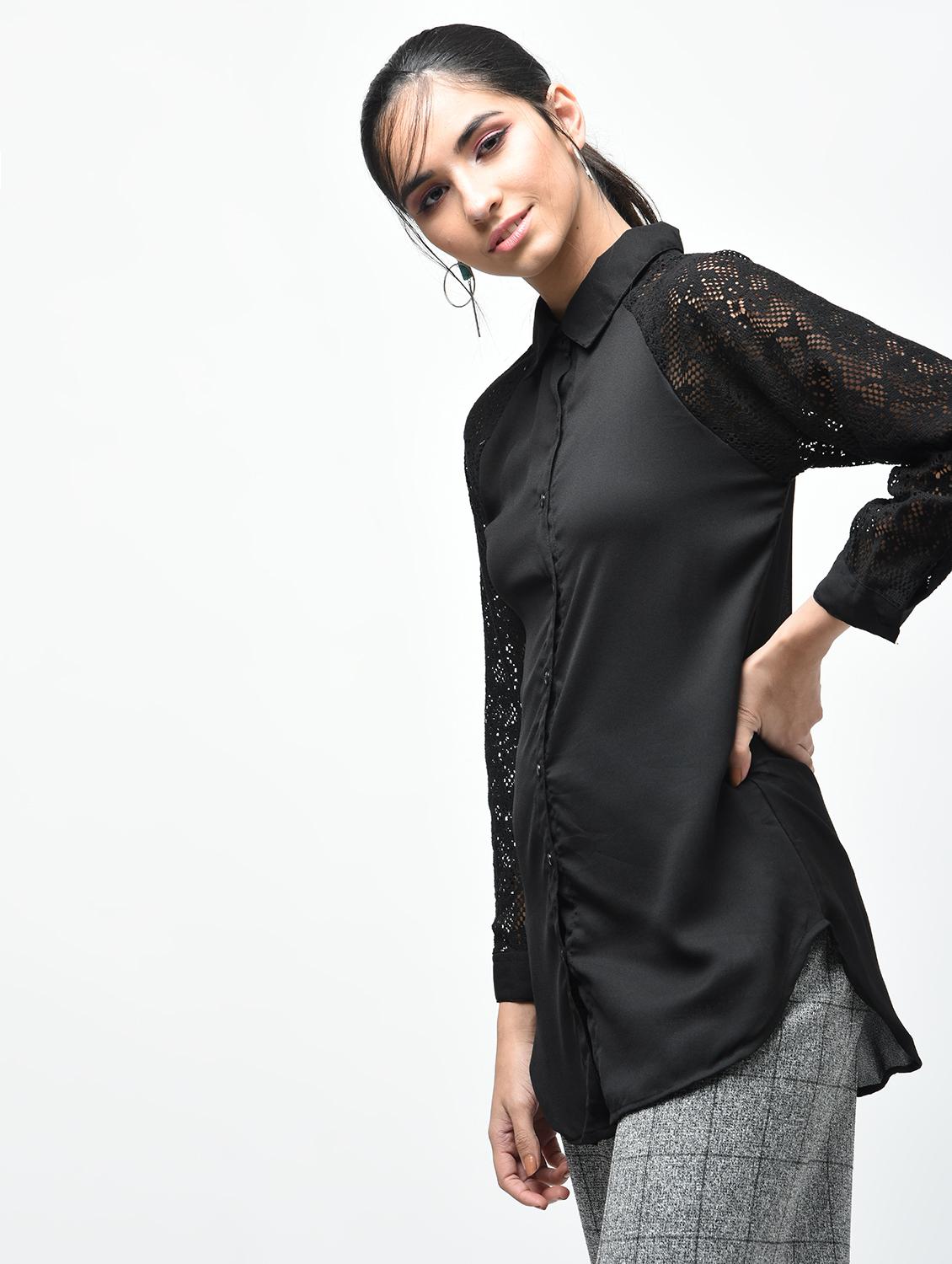 lace raglan sleeved shirt - 15537350 - Zoom Image - 2