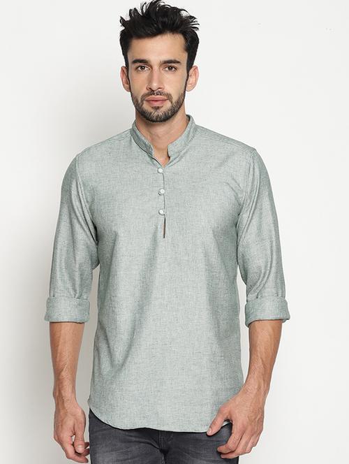 green cotton short kurta - 15579141 - Very Small Image - 1