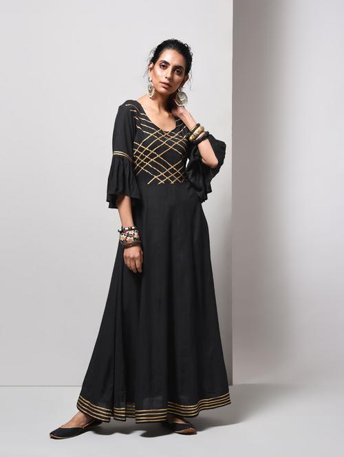 anarkali bell sleeves gotta work kurta - 15606718 - Very Small Image - 1