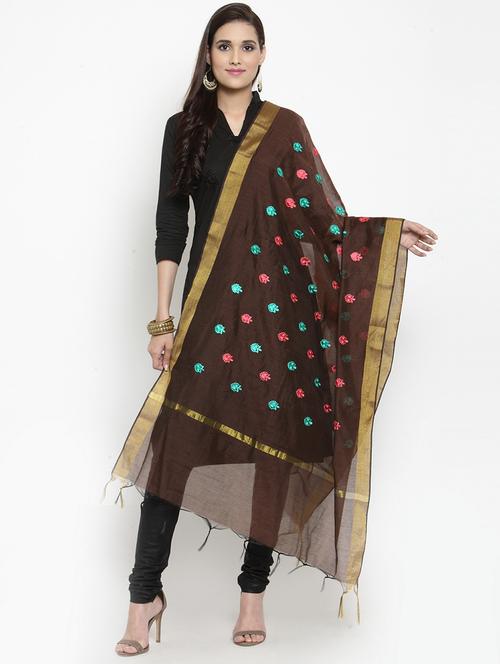 embroidered chanderi dupatta - 15612351 - Very Small Image - 1