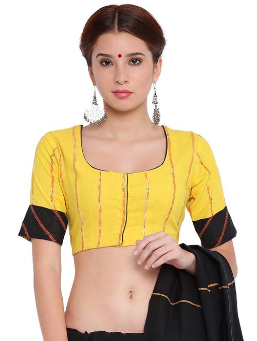 women yellow self design stitched blouse - 15629107 -  Standard Image - 0