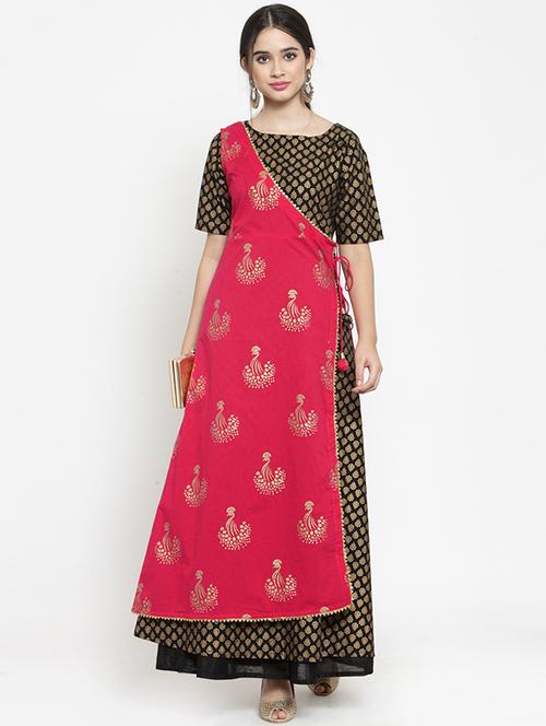 layered foil print kurta with tassels - 15676251 - Very Small Image - 1