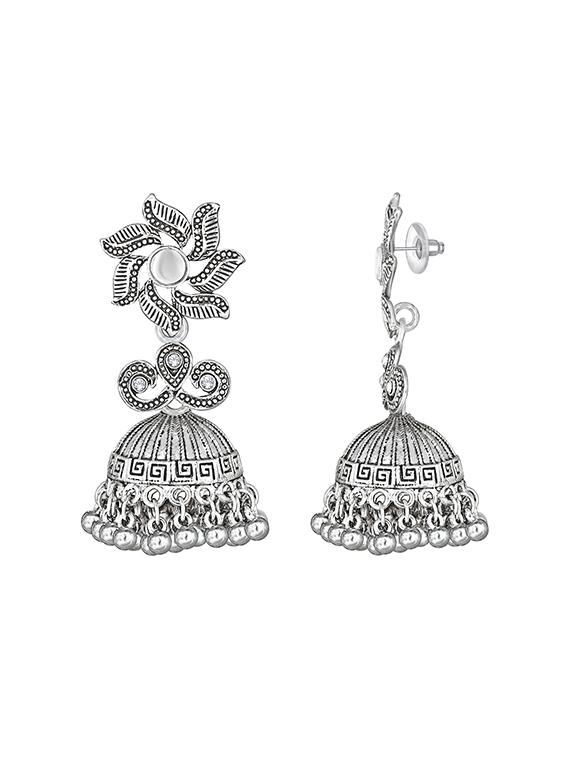 silver metal jhumka earring - 15678656 - Standard Image - 2
