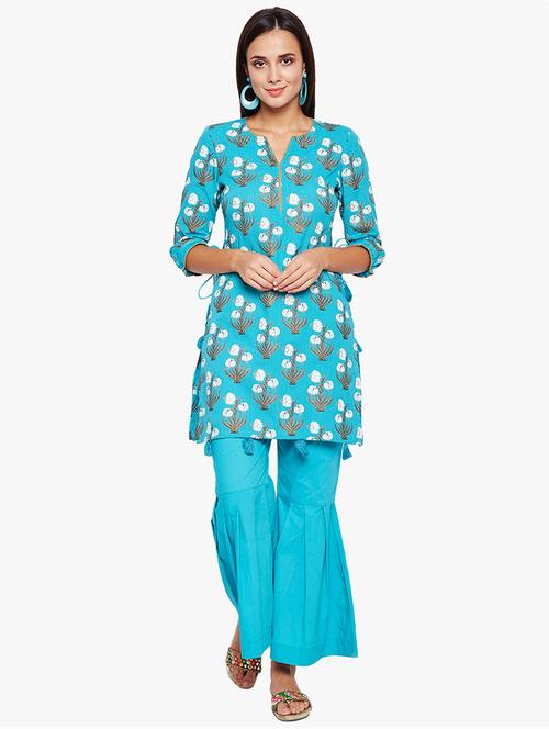 floral kantha straight kurta with sharara - 15746391 - Very Small Image - 1