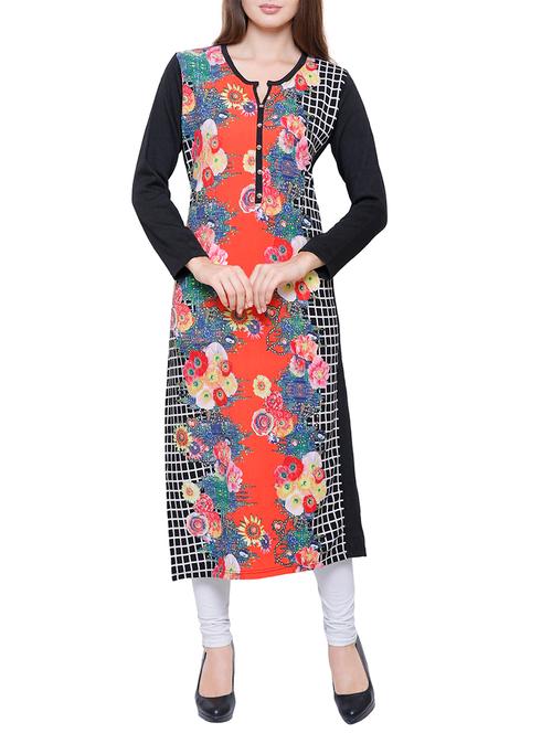 straight printed woolen kurta - 15791891 - Very Small Image - 1