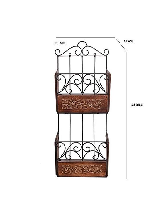 desi karigar wooden & glass magazine holder with handcarving work size(lxbxh-11x4x28) inch - 15800583 - Standard Image - 2