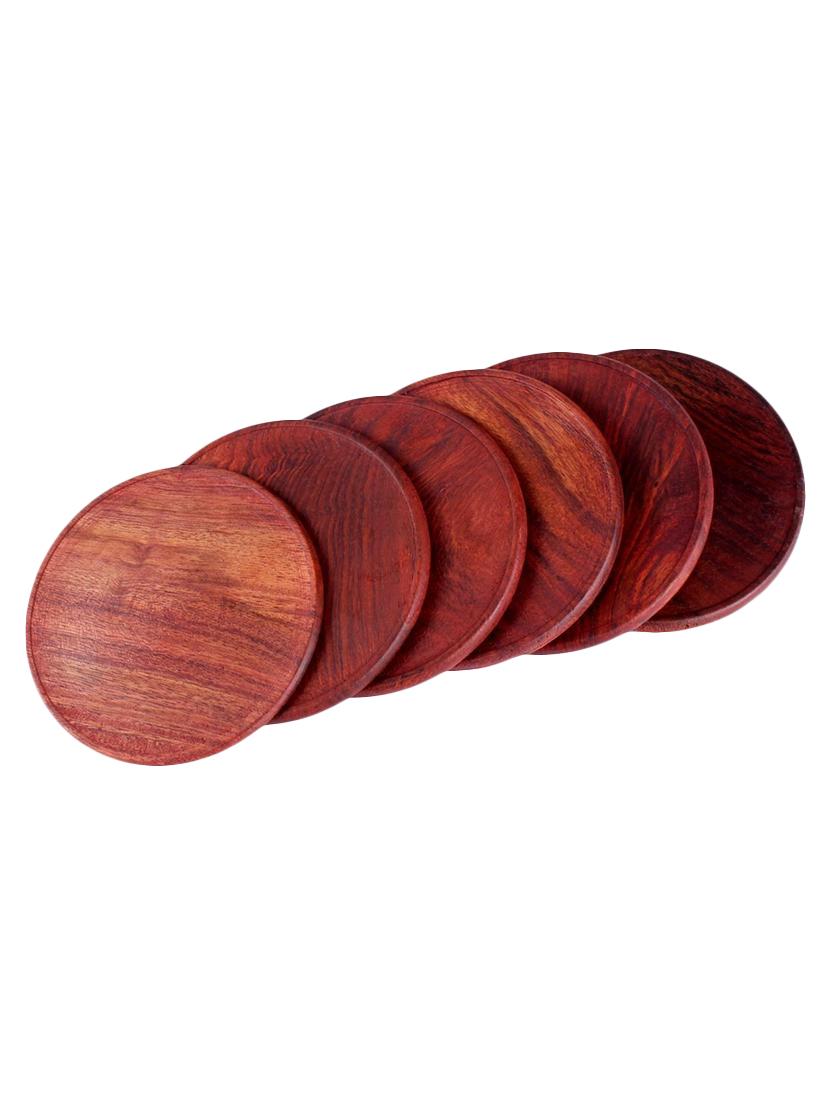 wooden carved tea coaster set of 6 plate with stand dining table serving office - 15800681 - Standard Image - 2