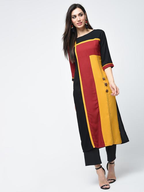 straight color block kurta - 15837376 - Very Small Image - 1