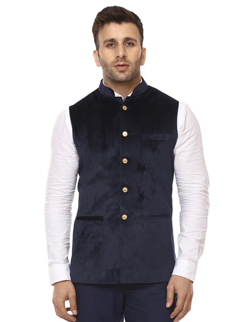 solid blue nehru jacket