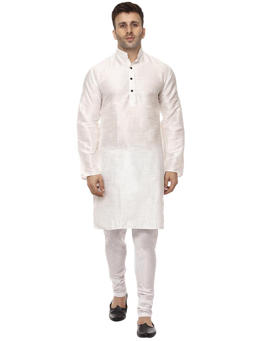 white pure silk kurta pyjama set - 15876554 -  Standard Image - 0