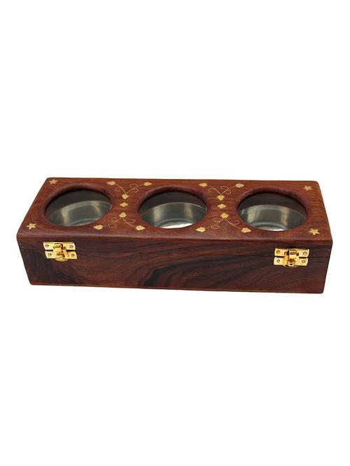 desi karigar handmade item wooden dry fruit box with glass, 3 bowls - 15879353 - Standard Image - 0