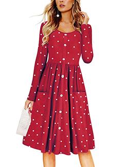 polka dots button up flared dress - 15894664 - Very Small Image - 1