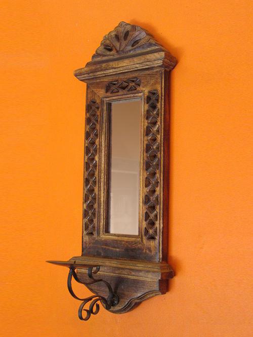 desi karigar brown wood and iron candle stands (mirror frame with candle holder) - 15909149 - Standard Image - 0