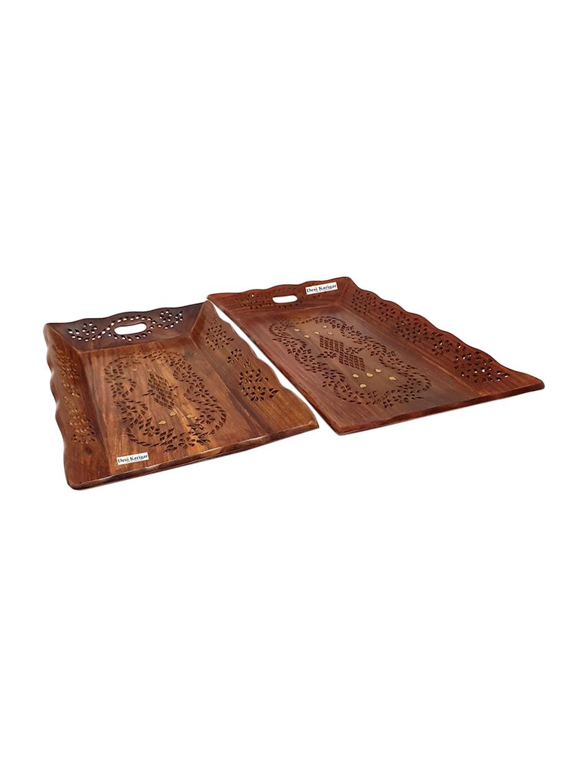 desi karigar brown wood designer tray - 15921688 - Zoom Image - 2