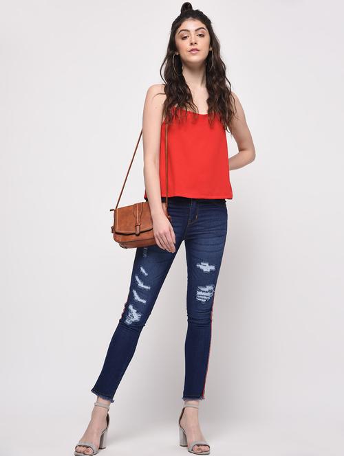 side taped distressed jeans - 16029818 - Very Small Image - 1