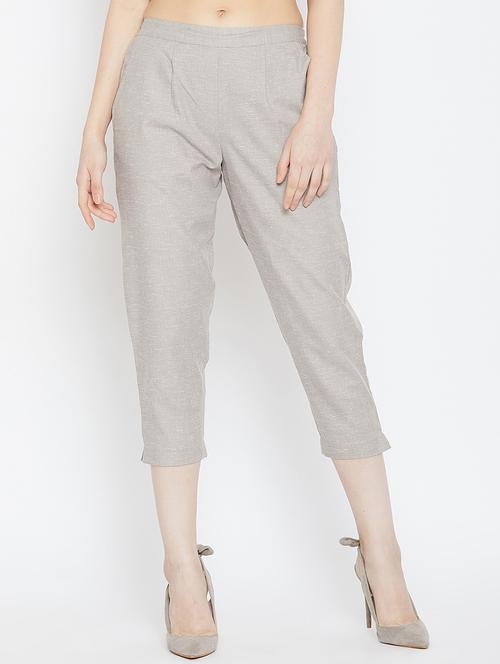 women grey solids cigeratte pants trousers - 16046998 - Standard Image - 0