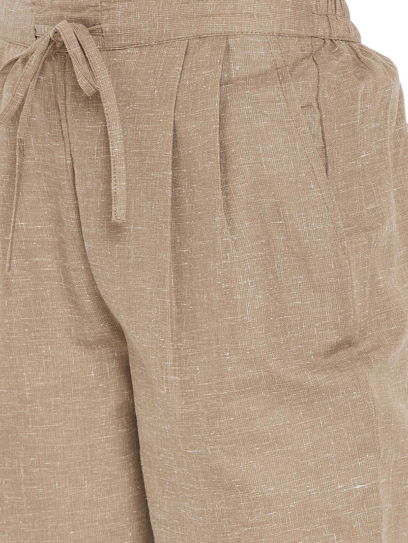 women beige solids calf length trousers - 16047013 - Standard Image - 3