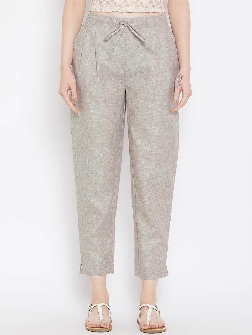 women solid mid rise trouser - 16047016 -  Standard Image - 1