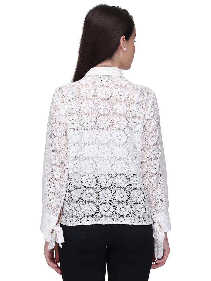tie up sleeved floral lace shirt - 16047033 - Zoom Image - 2