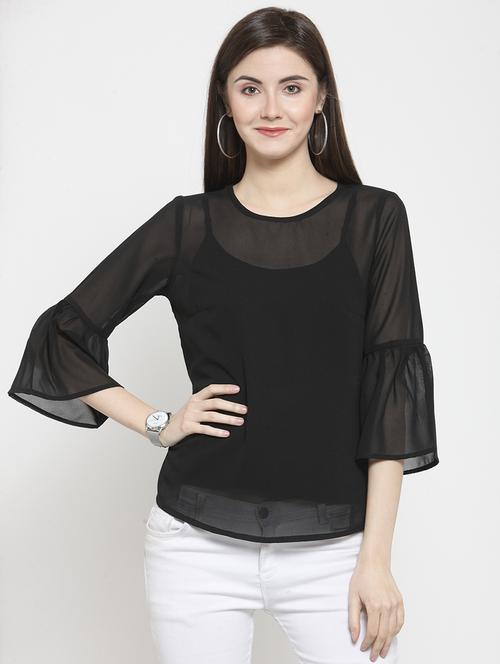 women's straight round neck top - 16061591 - Very Small Image - 1