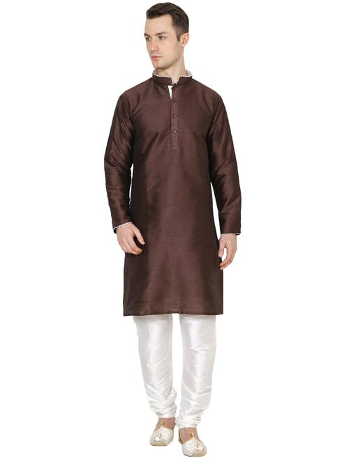 brown silk blend long kurta - 16079684 - Very Small Image - 1