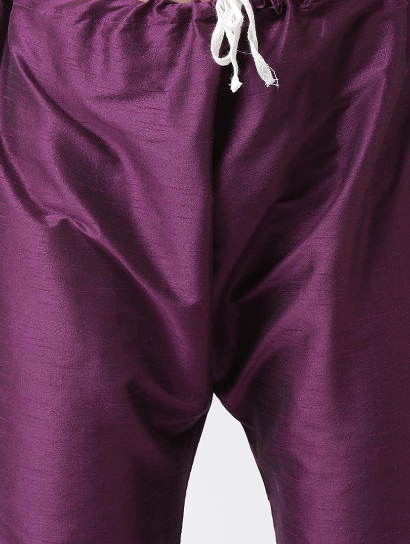 purple silk blend kurta pyjama set - 16087304 - Zoom Image - 4