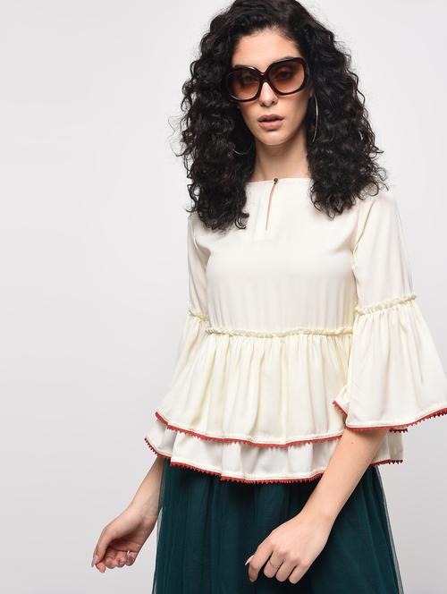 contrast lace ruffle top - 16087409 - Very Small Image - 1