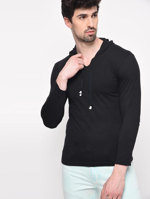 black solid hooded t-shirt - 16088700 - Very Small Image - 1