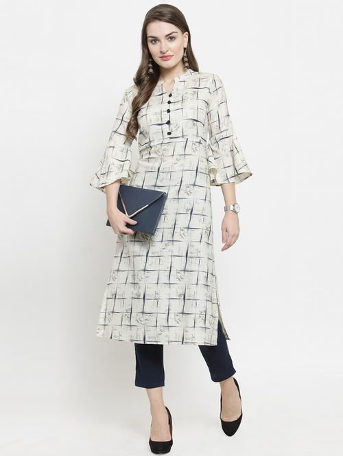 offwhite cotton straight kurta - 16119618 - Very Small Image - 1