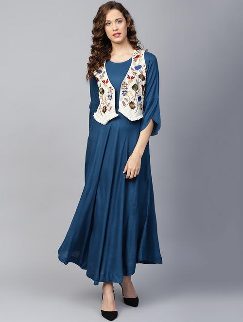 embroidered jacket flared kurta - 16130291 - Very Small Image - 1