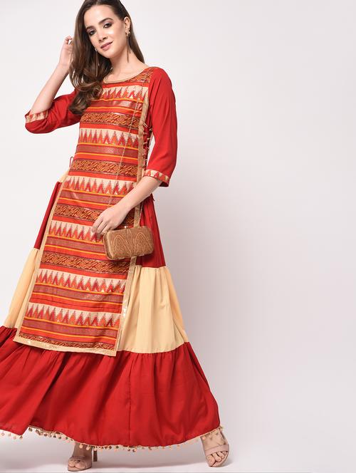 geometrical printed layered kurta - 16172930 - Very Small Image - 1