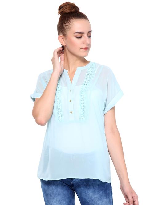 women's straight mandarin neck top - 16241715 - Very Small Image - 1
