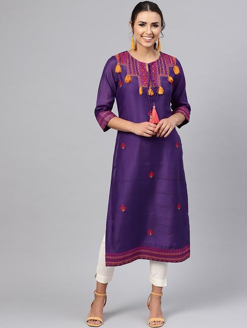 embroidered straight kurta - 16244578 - Very Small Image - 1