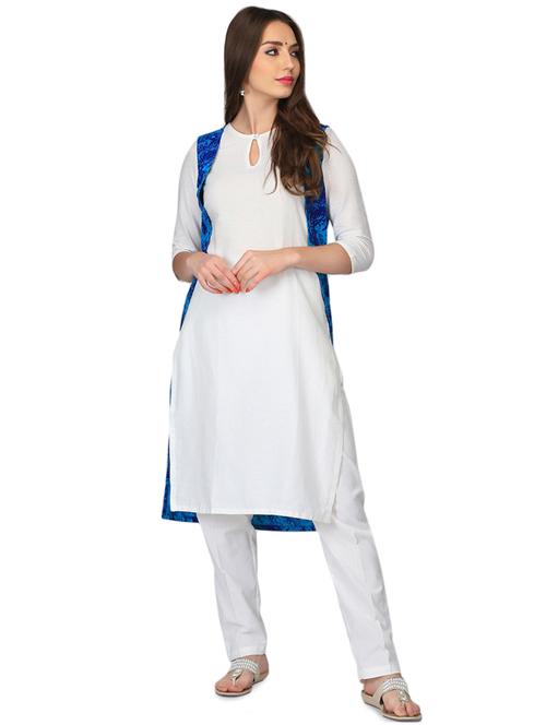 solid kurta with printed jacket - 16255186 - Very Small Image - 1