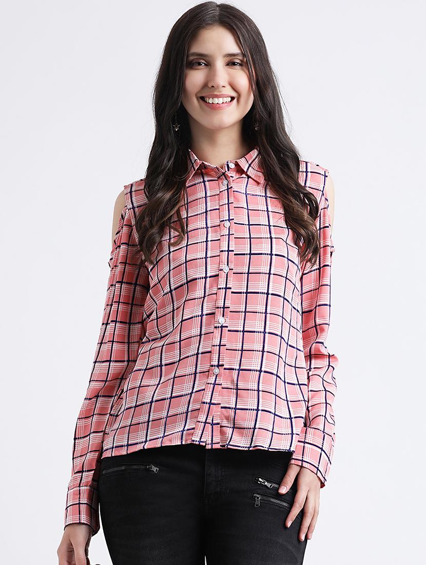 cold shoulder checkered shirt