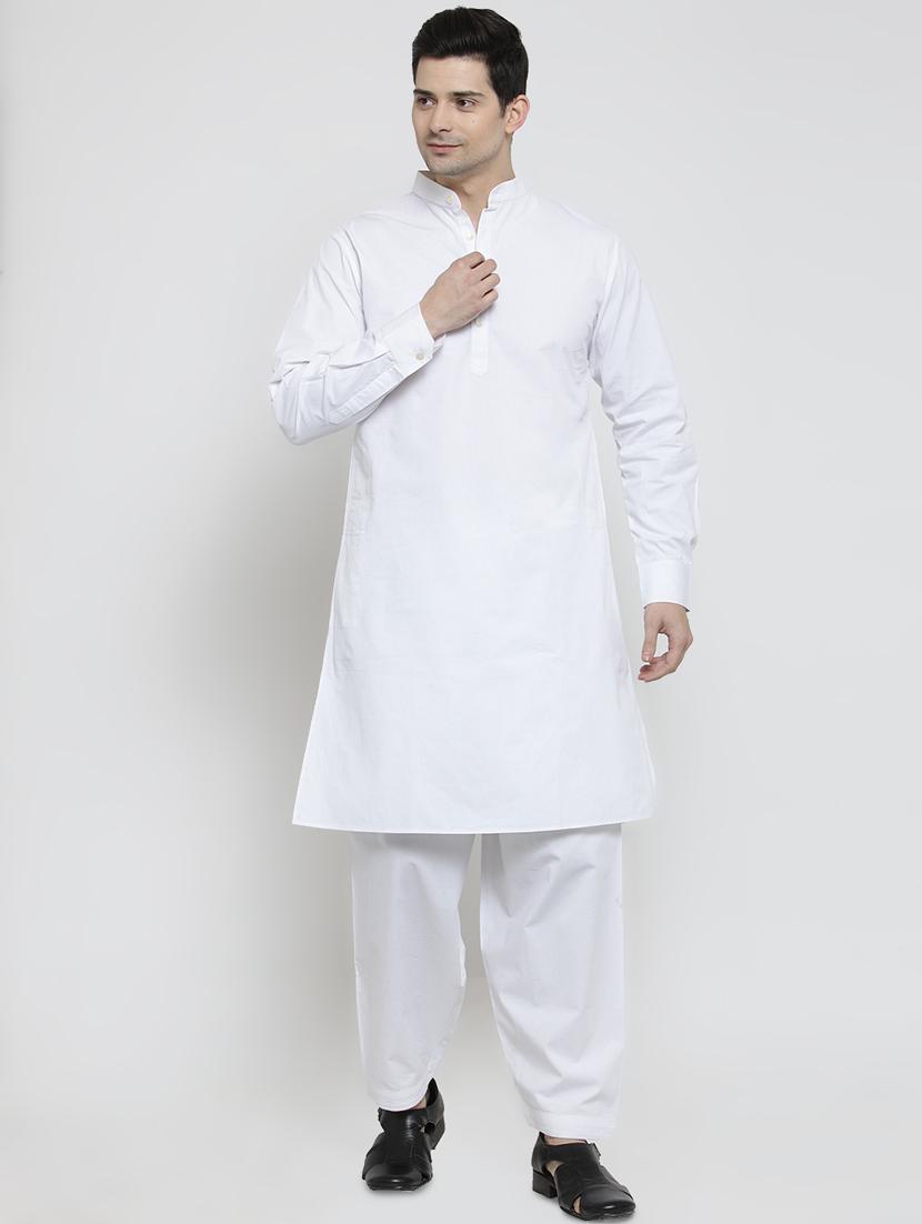 white cotton long kurta - 16308299 - Zoom Image - 0
