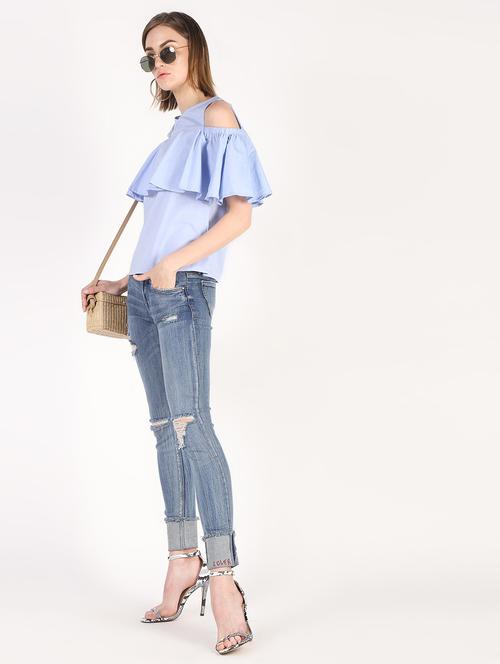 cold shoulder ruffled solid top  - 16333731 - Very Small Image - 1